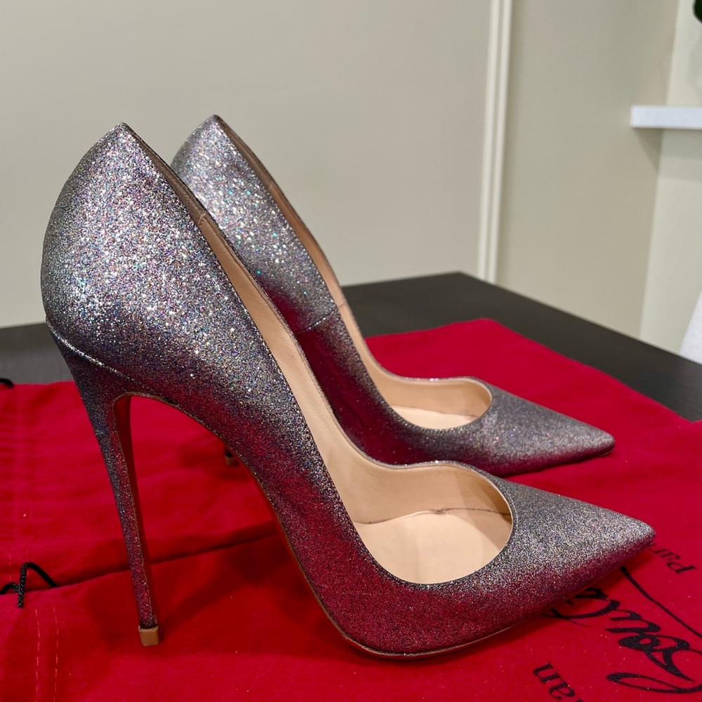 Christian Loubutin So Kate 120 Elegant Glitter Stiletto Pumps Used